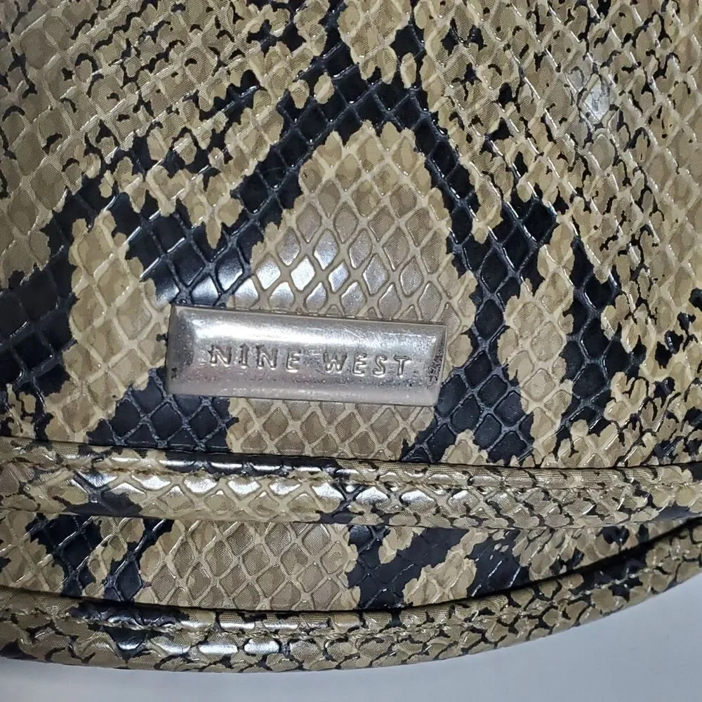 Nine West Faux Snakeskin Crossbody Handbag Flap Close Slouchy Chic Womens
